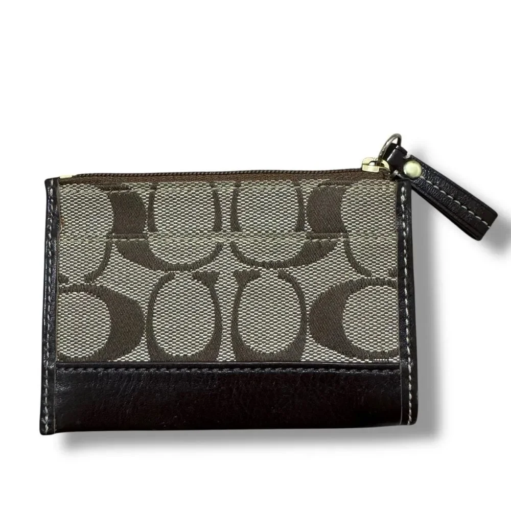 Coach Hampton Mini Skinny ID, Coin Case Khaki Chestnut Compact Everyday Wallet